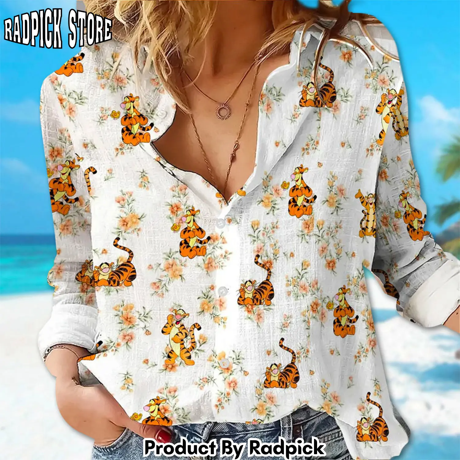 Radpick winnie the pooh tigger women casual shirt winnie the pooh linen shirt cartoon women blouses shirt magic kingdom trip g rp66210